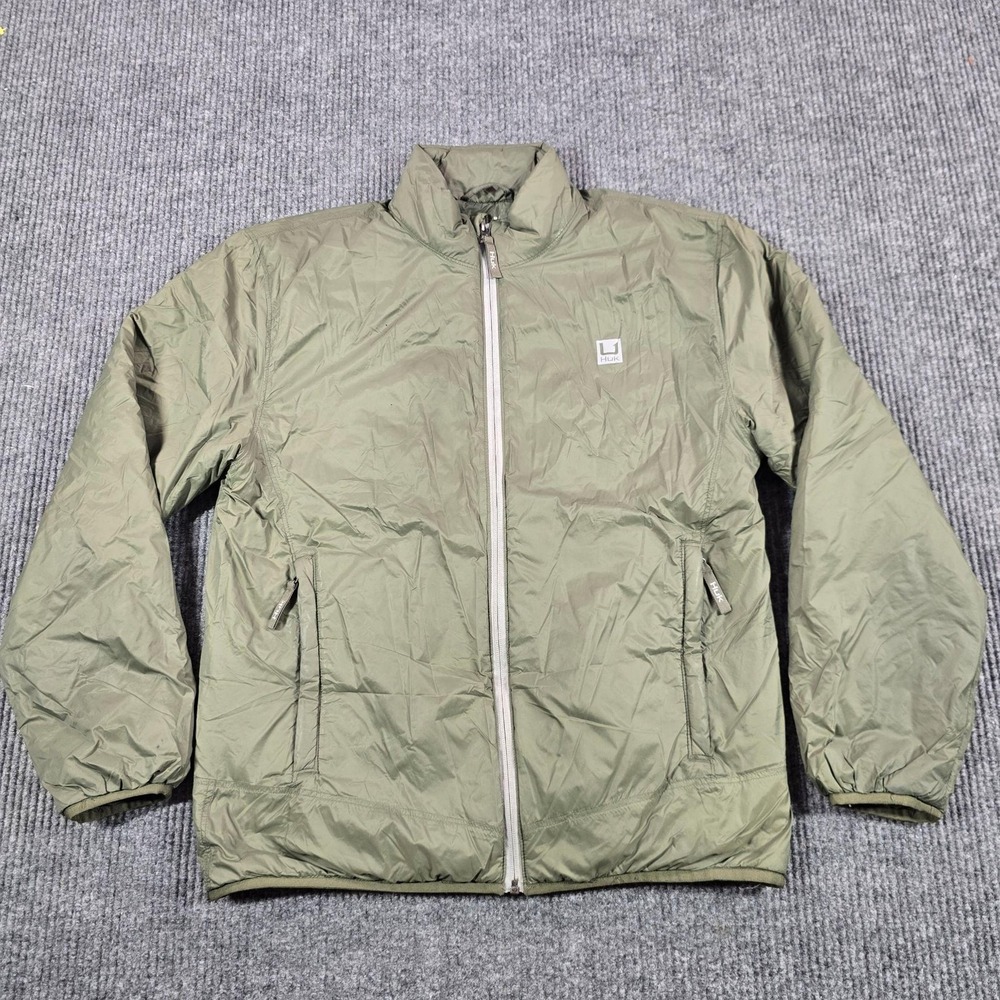HUK Puffer Jacket Mens Medium Green Insulated Primaloft Full Zip Lightweight